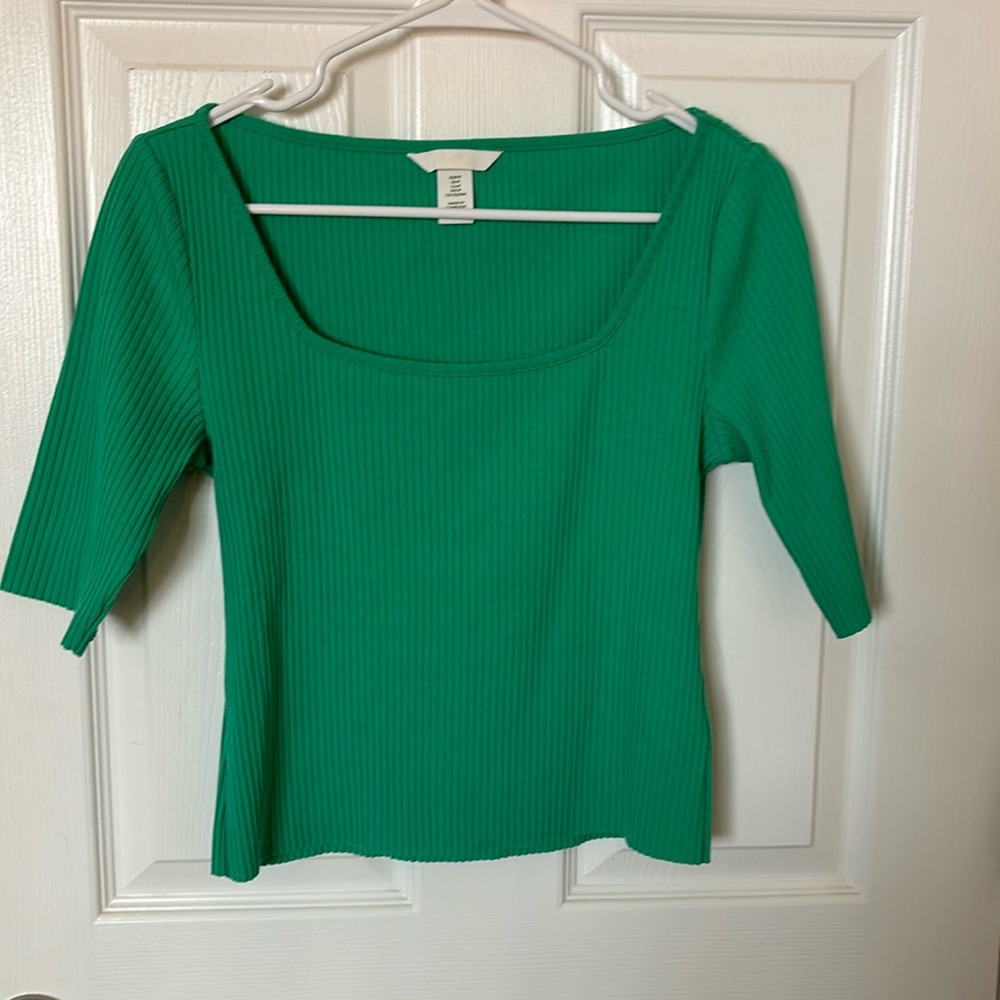 Green ribknit top